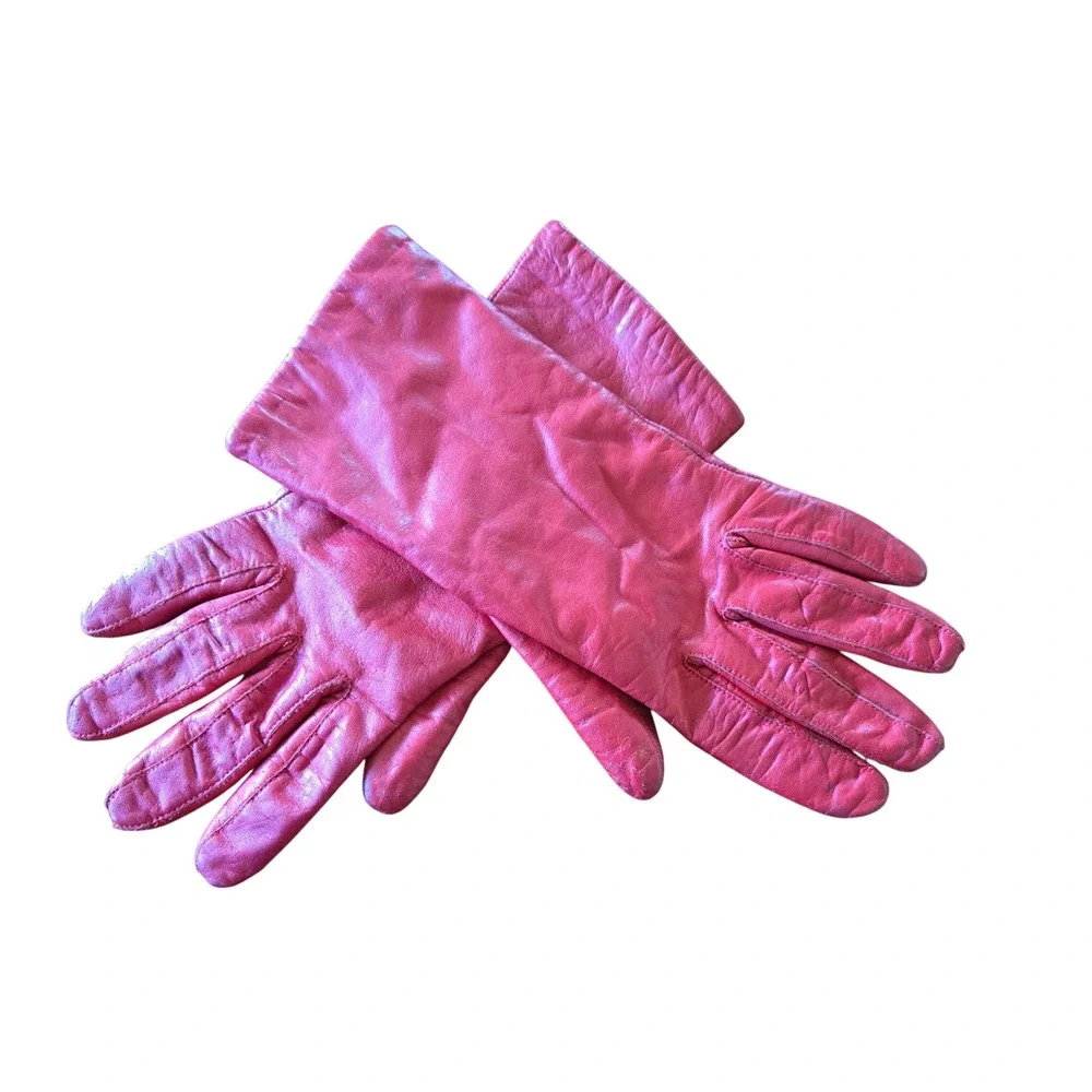 Van Raalte Vintage 60s Mid Mod Red Leather Gloves Lined Driving Gloves Women's M